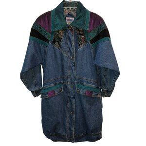 Vintage 80s Current Seen Womens Small Mixed Patchwork Denim Long Jacket Coat S